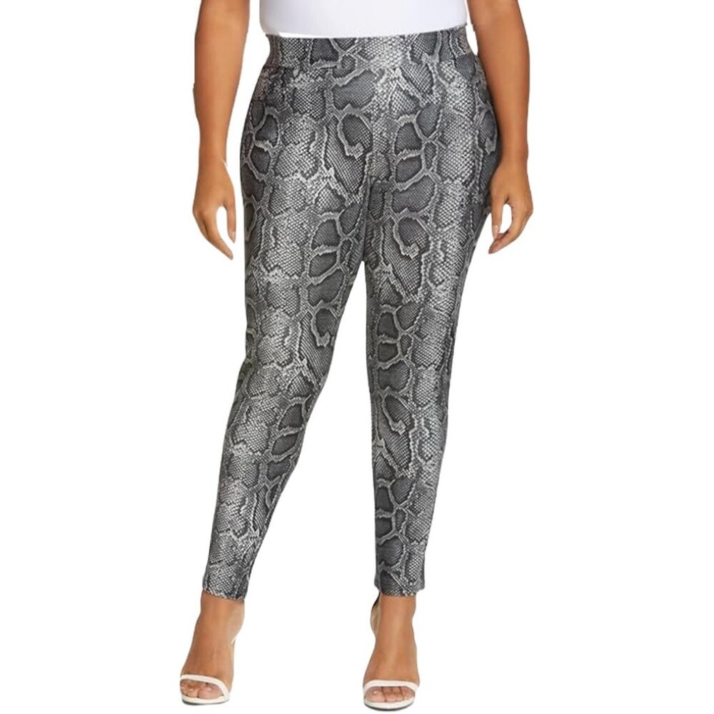 Michael Kors Plus Size Snakeskin Print Stretch Twill Pants 22W Malachite Grey